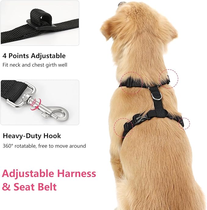 Dog Seat Belt, Safety Vest Dog Car Harness with Adjustable Buckle Dog Seat Belt for Vehicle Nylon Pet Safety Seat Belts Heavy Duty(XXL, Magenta)-PawvioPets
