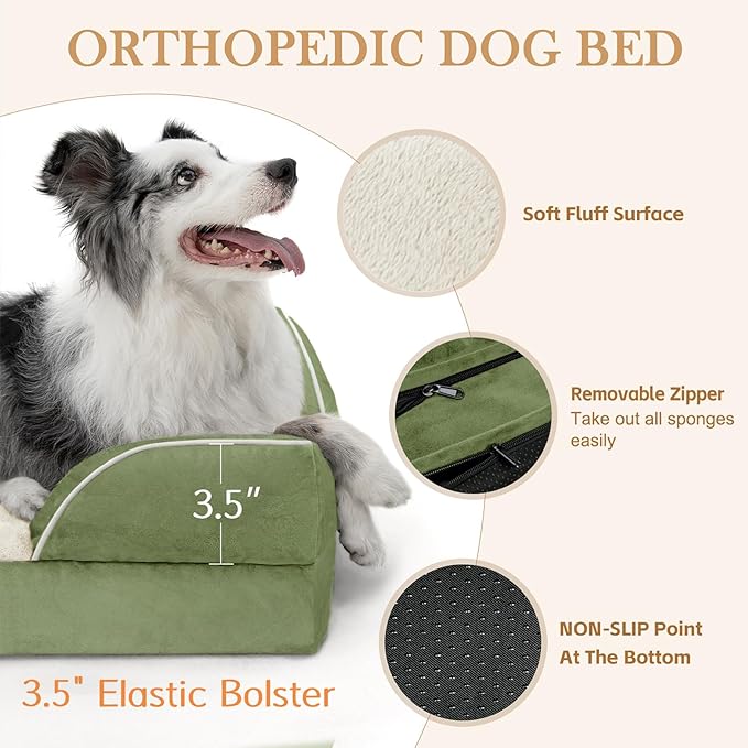 Comfort Expression Small Dog Beds Waterproof Orthopedic Foam Dog Sofa Beds for Small Dogs Comfy Pet Bed with Washable Removable Cover & Non-Slip Bottom(X-Small,Light Green)-PawvioPets