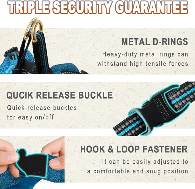 BARKBAY Dog Harness, Reflective Adjustable Step-in Vest Harness, Blue/Black, XXS-PawvioPets