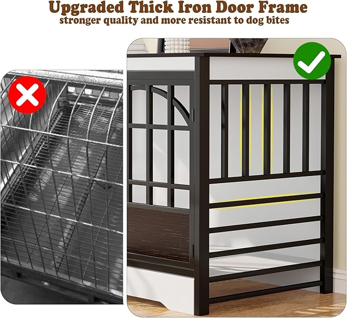 COZPAW 52 Inch Dog Crate Furniture, Extra Large Dog Kennel Indoor for XLarge Breed, Heavy Duty Dog Cage with Double Elegant Arched Doors, Decorate as TV Stand & End Table - White Brown-PawvioPets