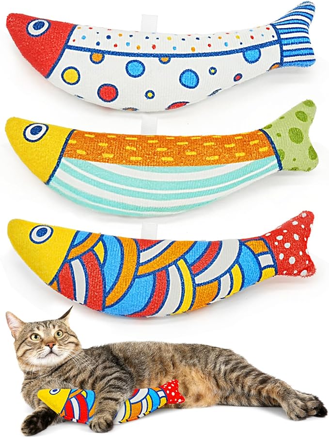 Cat Fish Catnip Toys for Cats, Pet Chew Toy for Bored Indoor Adult Cats, Crinkle Cat Kicker Toy for Indoor Kittens-PawvioPets