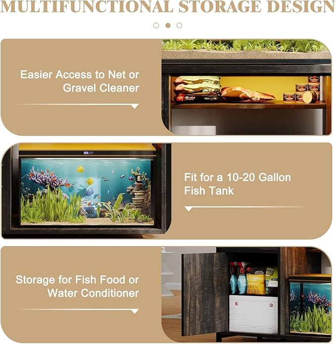 4ever2buy 55 Gallon Fish Tank Stand with LED Light & Power Outlets, 55-75 Gallon Aquarium Stand with Drawer & Barn Door, Cabinet for Fish Tank Accessories Storage for Reptile Tank, Turtle Tank, Oak-PawvioPets