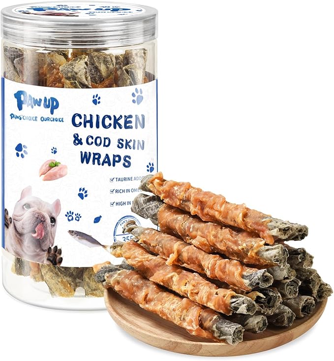Dog Treat Chicken Wrapped Cod Skins, Fish Chews Rolls for Medium Dogs, Healthy, Rawhide-Free, 12.5 oz-PawvioPets