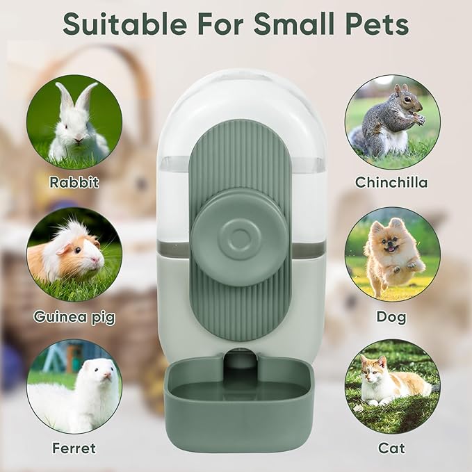 28oz Hanging Automatic Water Dispenser，Rabbit Water Bottle,Bunny Guinea Pig Ferret Water Bowl for Cage,Suitable for Small Animal Puppies(Cage Grid Spacing Over 1.2'') (Green)-PawvioPets