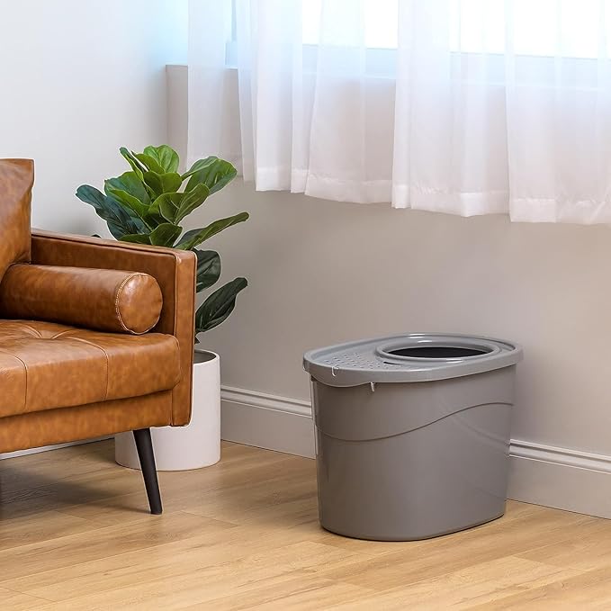 Amazon Basics Large Cat Litter Box with High Sides, Top Entry, Includes Scoop, 20.5 x 14.75 x 14.38 inches, Grey-PawvioPets