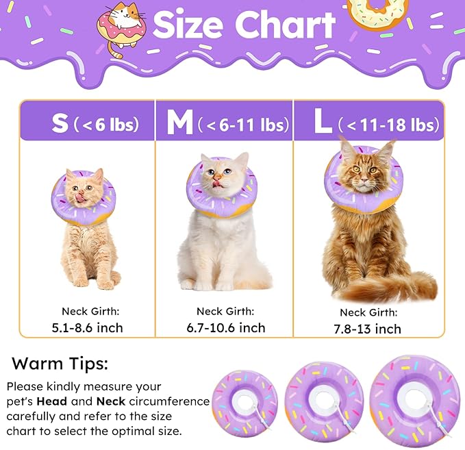 Cat Cone Collar Soft, Cat Recovery Collar for Wound Healing Cute Donut Adjustable Kitten Cones to Stop Licking Comfortable Lightweight Neck Elizabethan Collars for Kittens After Surgery-PawvioPets