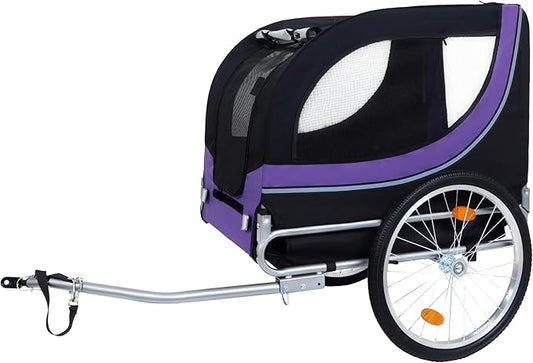 Blue-Grey Large Folding Bike Trailer for Dogs – Heavy-Duty Steel Frame, 66LB Capacity Pet Carrier for All-Terrain Cycling, Jogging & Camping Adventures!-PawvioPets