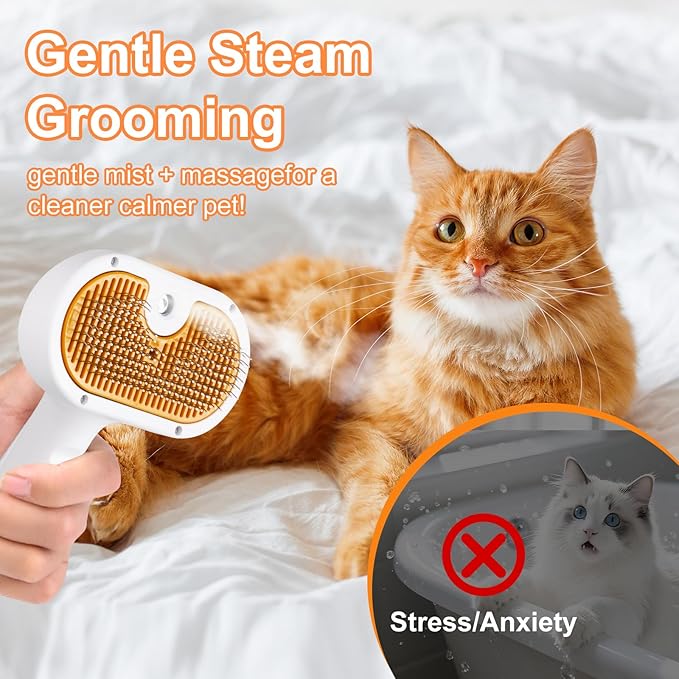 3-in-1 Pet Steam Brush Set for Dogs & Cats, Grooming Comb with Spray, Defur Tool, Water-Assisted Hair Removal, Gentle Cat & Dog Spritz Brush, Multi-Purpose Steam Grooming-PawvioPets
