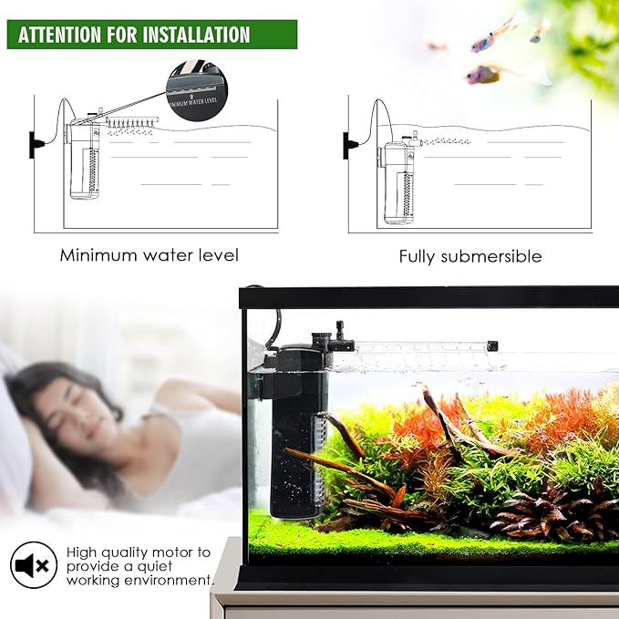 AQQA Aquarium Internal Filter, Submersible Power Filter in-Tank with Adjustable Water Flow, Ultra Silent Sponge Filter for Fish Tank Water Crystal Clear-PawvioPets