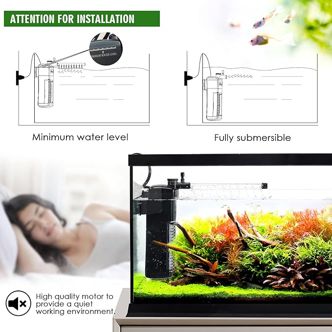 AQQA Aquarium Internal Filter Submersible Power Filter in-Tank with Adjustable Water Flow, Ultra Silent Sponge Filter for Fish Tank Water Crystal Clear-PawvioPets