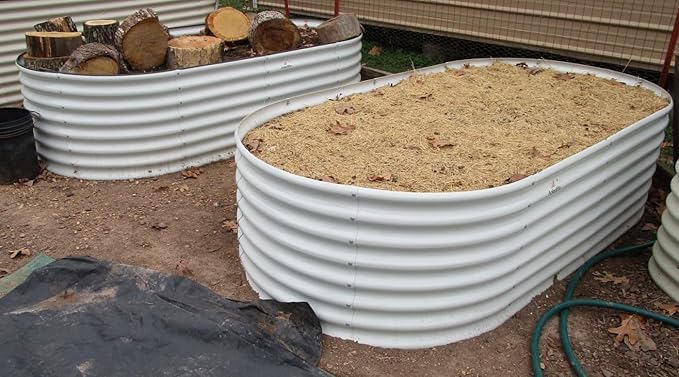 A ANLEOLIFE 8x4x2ft Galvanized Raised Garden Bed Kit, Oval Metal Deep Root Planters for Outdoor Plants Vegetables Flowers Herb, Large Bottomless, 478 Gallon Capacity- Antique White-PawvioPets