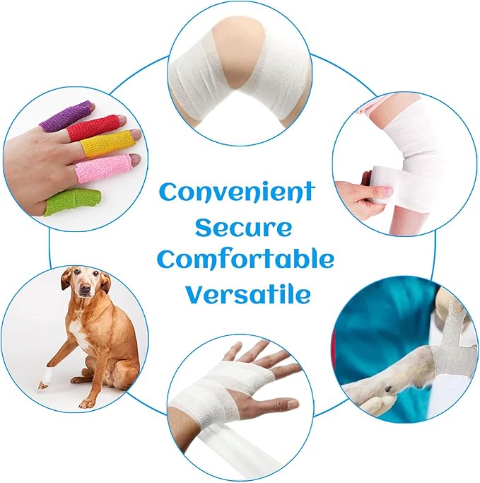 36 Rolls Elastic Self Adhesive Bandage Wrap 2 Inch, Breathable Non Woven Cohesive Bandage, Vet Wrap for Dogs, Ankle Sprains Swelling Medical First Aid Tape, Sports Athletic Tape White-PawvioPets
