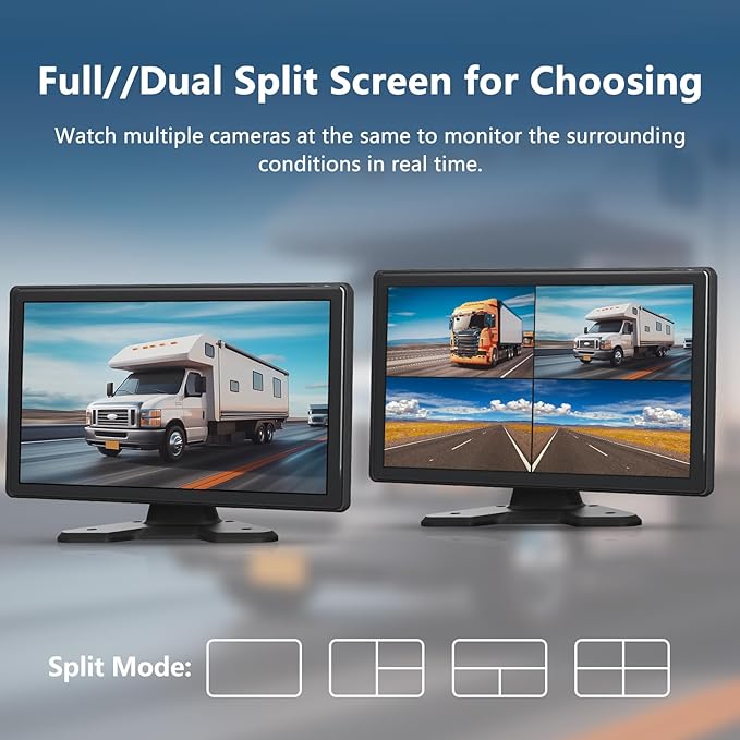 4 Channel Backup Camera System,Touchable 10.26 inch Monitor with DVR Stereo, 64GB Card, IP69 Waterproof, Nightvision 1080P Backup Camera for RV/Truck/Trailer Pickup,Rear Side Front Wired System-PawvioPets