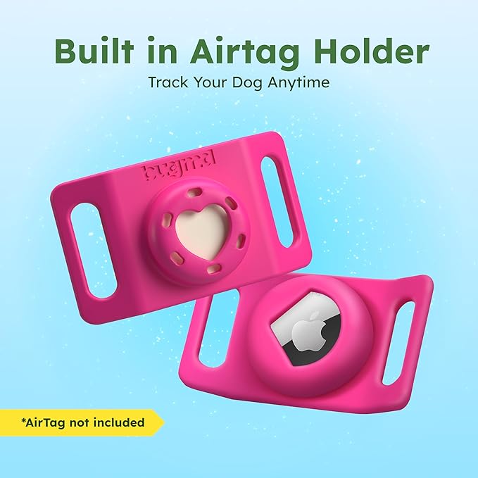 BugMD Paw Guardian Flea & Tick Pendant (2-Pack) with AirTag Holder – Plant-Based Flea & Tick Prevention for Dogs – Pet Collar Tag & GPS Tracker Holder for Dogs – Pink-PawvioPets