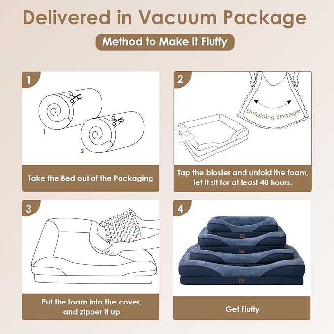 EHEYCIGA Memory Foam Dog Bed for Large Sized, Orthopedic Dog Sofa with Sides and Waterproof Liner, Washable Bolster Pet Couch with Removable Cover, 36x27x7 Inch, Navy-PawvioPets