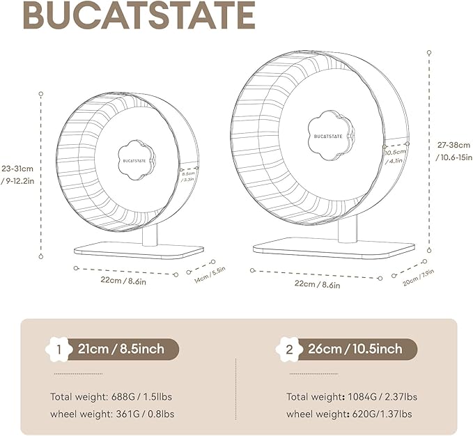 BUCATSTATE Hamster Exercise Wheel 10.2", Upgraded Super-Silent Spinner Hamster Running Wheels with Adjustable Base & Rust-roof Bearing for Dwarf Syrian Hamster Gerbils Rats-PawvioPets