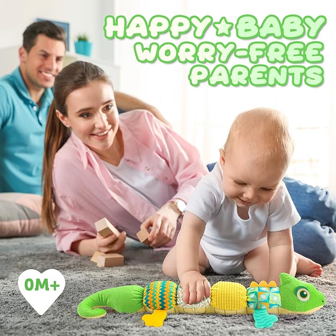 Baby Toys 0-6-12 Months, Musical Stuffed Animal Activity Soft Toys with Multi-Sensory Crinkle,Rattles and Textures,Infant Tummy Time Toys for Newborn Boys Girls,Dinosaur,Green-PawvioPets