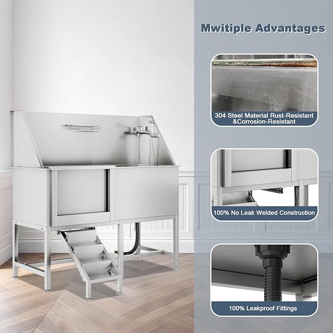 CuisinSmart 62" Dog Bathtub, Professional Dog Washing Station with Dog Wash Attachment, Dog Bath Pool for Outdoor, Indoor Shower and Grooming (Left Door)-PawvioPets