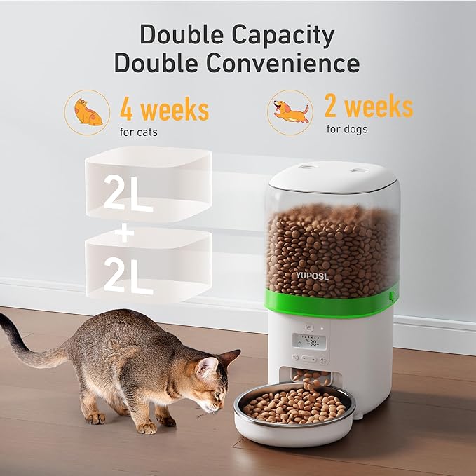 Automatic Cat Feeder - 4L Timed Auto Pet Feeder for Cat and Dog with Dry Food Dispenser, 180-day Battery Life, 1-6 Meals Per Day, 1-16 Portion, Desiccant Bag Keeps Food Fresh-PawvioPets