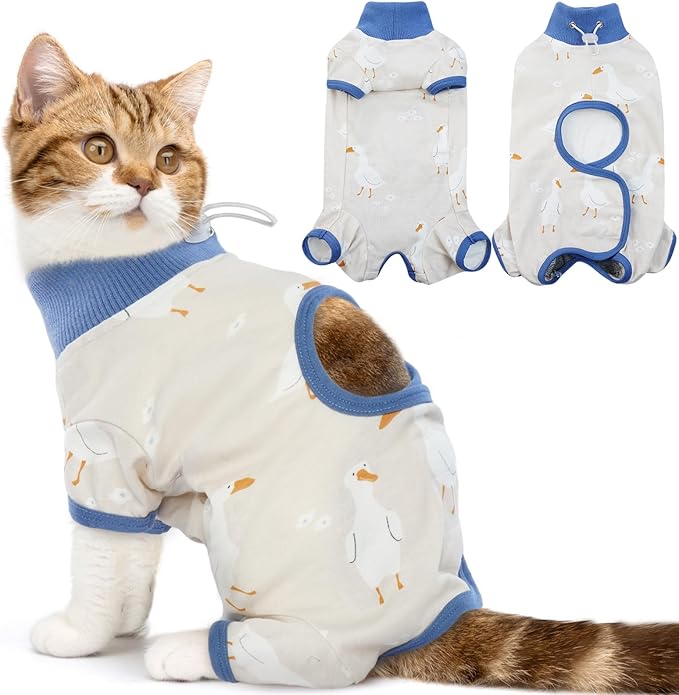 DENTRUN Cat Surgery Recovery Suit Female Male Soft Onesie, Kitten Surgical Collar Cone Alternative Shirt, Abdominal Wounds Anti-Licking Pajama for Small Pets Spay, Cat Body Suit Post Surgery-PawvioPets