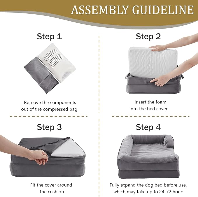 Bedfolks Orthopedic Dog Bed, Waterproof Dog Sofa Bed for Small Dogs & Cats, Egg Foam Pet Couch Bed with Removable Washable Cover and Nonslip Bottom, Dark Grey-PawvioPets