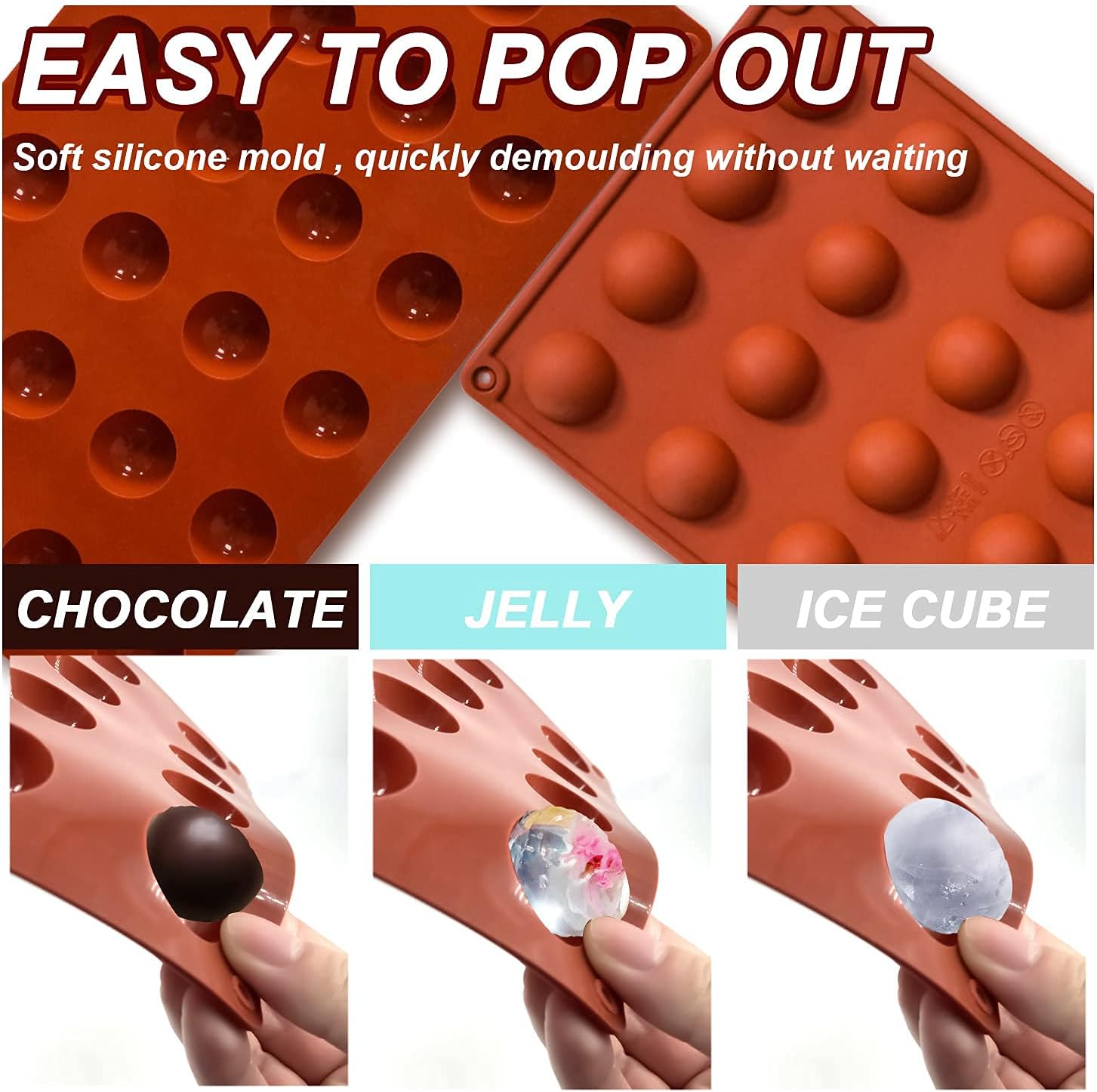 Mini 24-Cavity Semi Sphere Silicone Molds Non-Stick, 2 Packs Half Sphere Silicone Baking Molds for Making Jelly, Chocolates and Cake