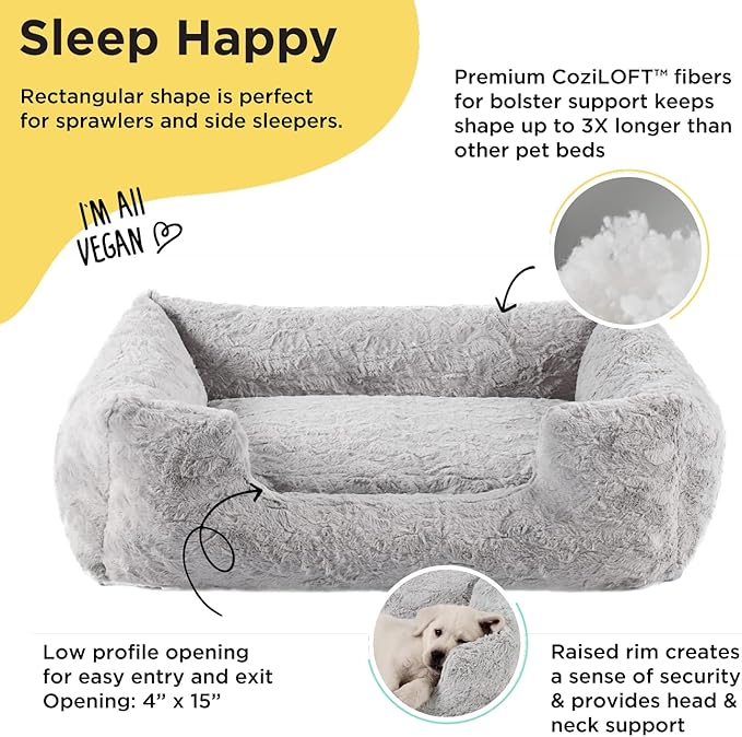 Best Friends by Sheri Lux Lounge Bed Calming Faux Fur Dog Bed, Gray, Large, 36" x 27"-PawvioPets