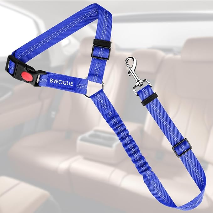 BWOGUE Pet Dog Cat Seat Belts, Car Headrest Restraint Adjustable Safety Leads Vehicle Seatbelt Harness (1 Pack)-PawvioPets