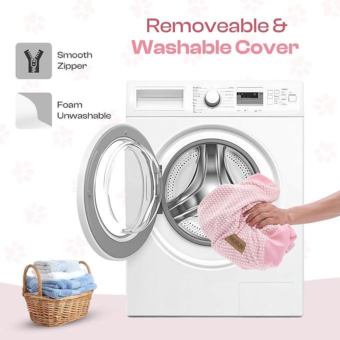 Curved Dog Stairs for High Bed Up to 26", 5-Step Dog Ramp for Small Dogs with Washable Cover, Non-Slip Steps for Cats to Get on Couch and Sofa, Durable Foam Ladder for Medium Breeds, White Pink-PawvioPets