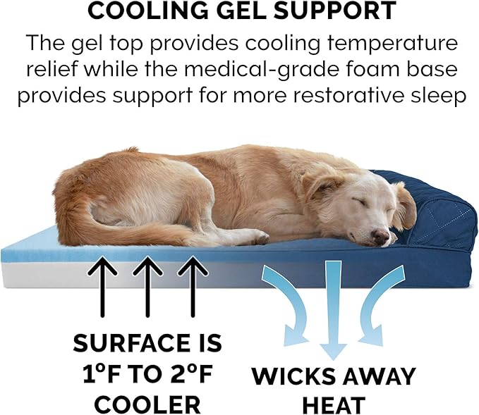 Furhaven Cooling Gel Dog Bed for Large Dogs w/ Removable Bolsters & Washable Cover, For Dogs Up to 125 lbs - Quilted Sofa - Navy (Blue), Jumbo Plus/XXL-PawvioPets
