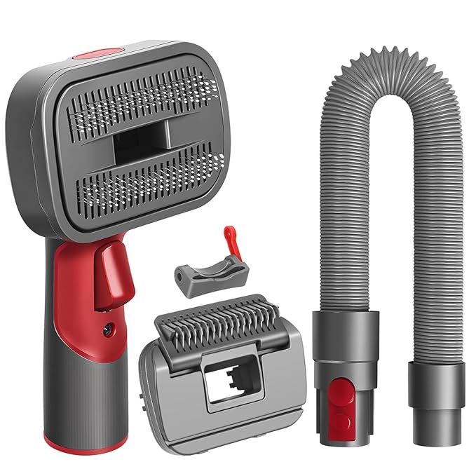 FUNTECK 2-in-1 Dog Hair Vacuum Brush for Grooming & Shedding Compatible with Dyson Gen5, V15, V12, V11, V10, V8, V7 – Removes Loose Hair, Dander, Undercoat & Tangles – Self-Cleaning Design-PawvioPets