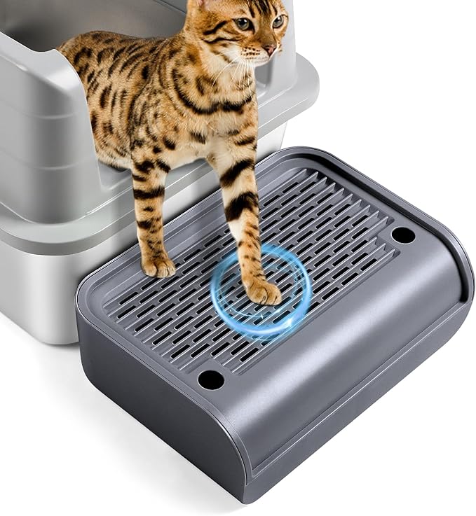 Cat Litter Box Step, Cat Litter Box Ramp Mat with Filter Function for Self-Cleaning Cat Litter Box, Easy to Clean, Cat Pedal Step Stool Ideal for Kitten & Elderly Cats (Dark Grey)-PawvioPets