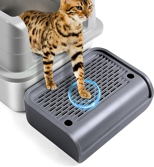 Cat Litter Box Step, Cat Litter Box Ramp Mat with Filter Function for Self-Cleaning Cat Litter Box, Easy to Clean, Cat Pedal Step Stool Ideal for Kitten & Elderly Cats (Dark Grey)-PawvioPets