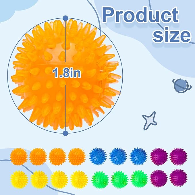 18pcs Fidget Spiky Ball Toys Stress Relief Sensory Toy for Kids Adults Toddlers, Squishy Squeeze Ball for Party Favors, Pinata Fillers, Goodie Bag Stuffers-PawvioPets