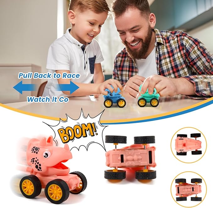 18Pcs Dinosaur Pull Back Cars Set for Kids Toddlers, Bulk Mini Racing Vehicles Toys Party Favors, Pinata Fillers, Goodie Bag Stuffers, Classroom Prizes for Boys Girls-PawvioPets