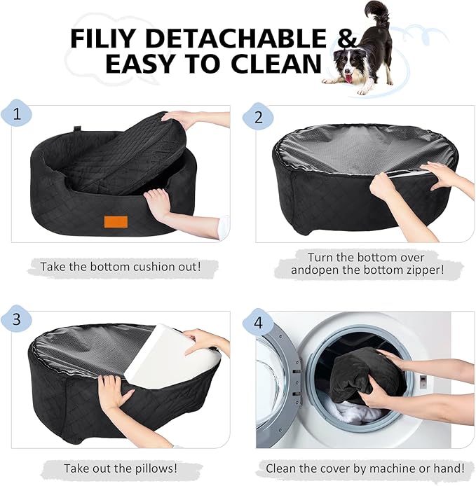 Dog Car Seat for Medium Dogs Up to 50 lbs, Pet Booster Seat for Cars SUVs and Trucks, Travel Dog Bed with Safety Strap, Thick Cushion, Non-Slip Base, Washable and Portable (Black)-PawvioPets