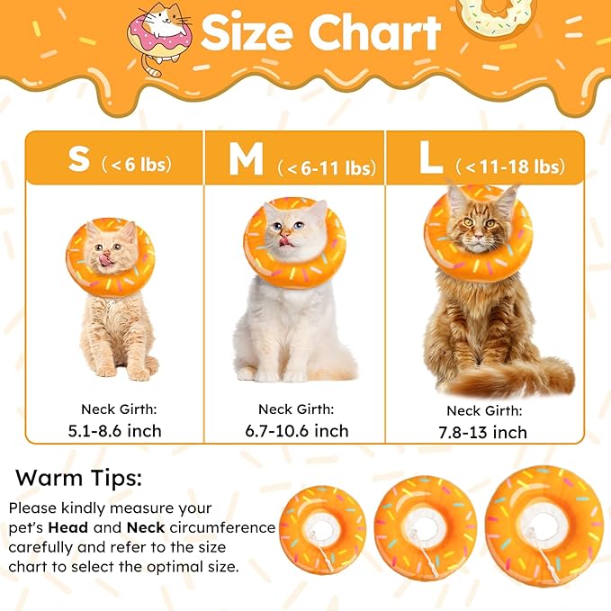 Cat Cone Collar Soft, Cat Recovery Collar for Wound Healing Cute Donut Adjustable Kittens Cones to Stop Licking Comfortable Lightweight Neck Elizabethan Collars for Cats Kittens After Surgery-PawvioPets