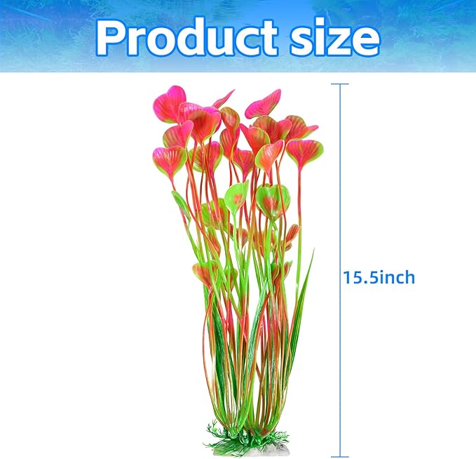 AQUANEAT Artificial Fish Tank Plants, Plastic Aquarium Accessories Large, 15.5 inch Pink Decorations, 2pcs-PawvioPets