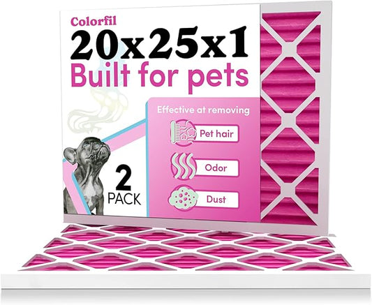 Colorfil 20x25x1 Air Filter (2-Pack) | Made in the USA | Color Changing | Remove Cat and Dog Odor | MERV 8 for Pet Hair Dander and Dust | 19.5"x24.5"x0.75" Exact Size-PawvioPets