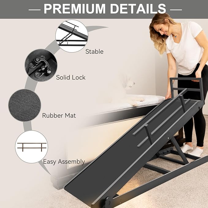 ABORON Dog Ramp,Adjustable Folding Pet Ramp for Bed,Couch,SUV - High Traction Portable Rubber Paw Ramps,Great for Small & Large Old Dogs & Cats, Supports up to 200 lbs,55''Long-PawvioPets