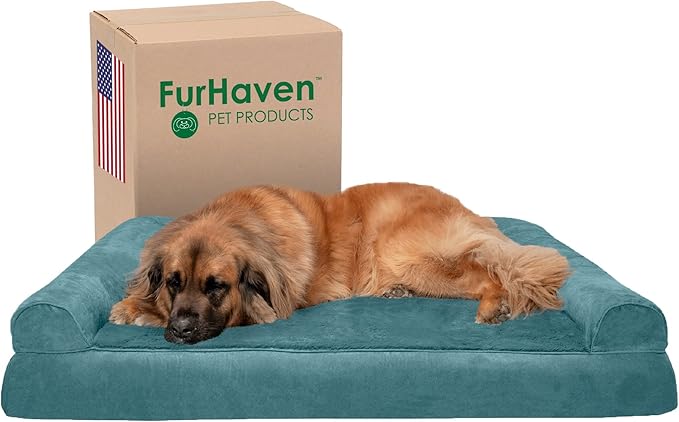 Furhaven Orthopedic Dog Bed for Large Dogs w/ Removable Bolsters & Washable Cover, For Dogs Up to 125 lbs - Plush & Suede Sofa - Deep Pool, Jumbo Plus/XXL-PawvioPets