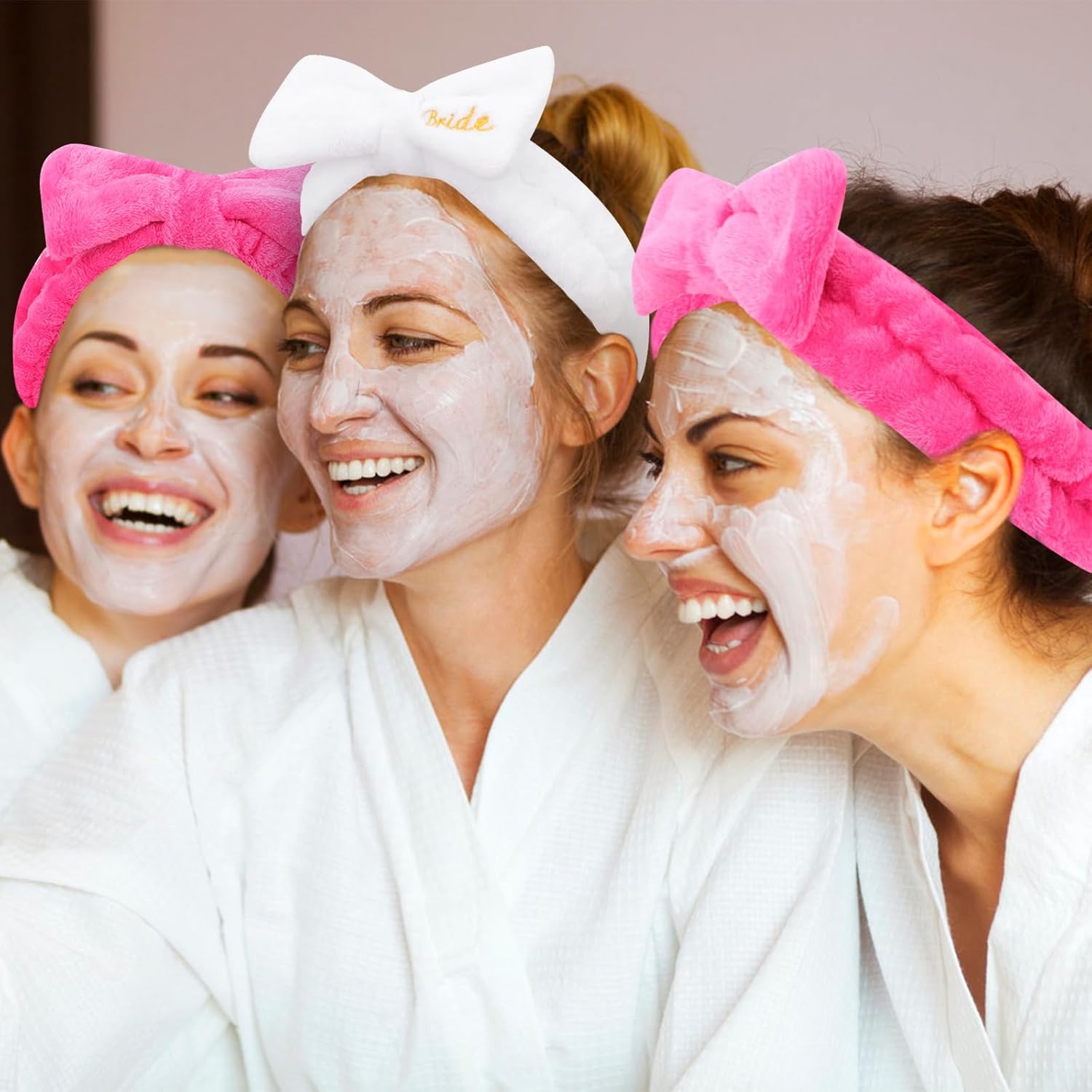 Semato Bachelorette Party Favor Set - Bride & Bridesmaid Spa Headbands (1 Bride + 7 Hot Pink)