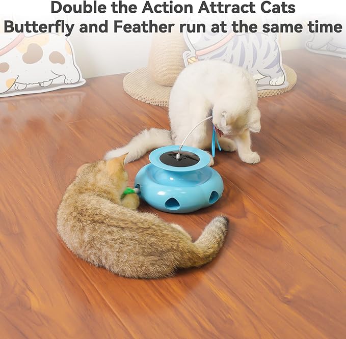 3in1 Interactive Cat Toys for Indoor Cats Rechargeable,Whack a Mole Cat Toy, Fluttering Butterfly, Track Balls, Automatic Kitten Toys Touch Activated, 2 Refill Feather-PawvioPets