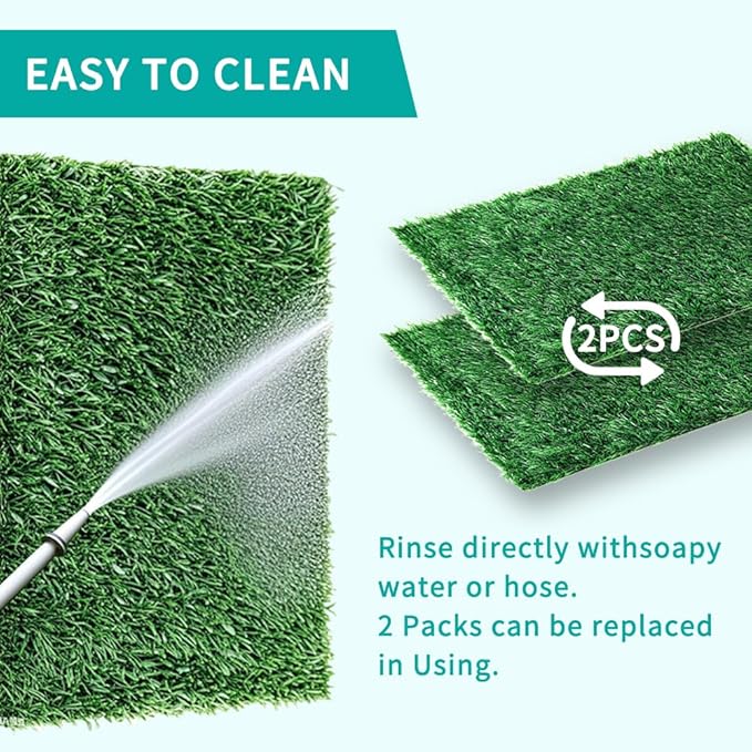 Artificial Grass Pad with Tray - 16"x20" Dog Potty for Puppy Training - with 2 PCS Reusable Replacement Fake Grass Pee Pads, Indoor/Outdoor Small Dog Litter Box for Apartment or Balcony/Patio-PawvioPets