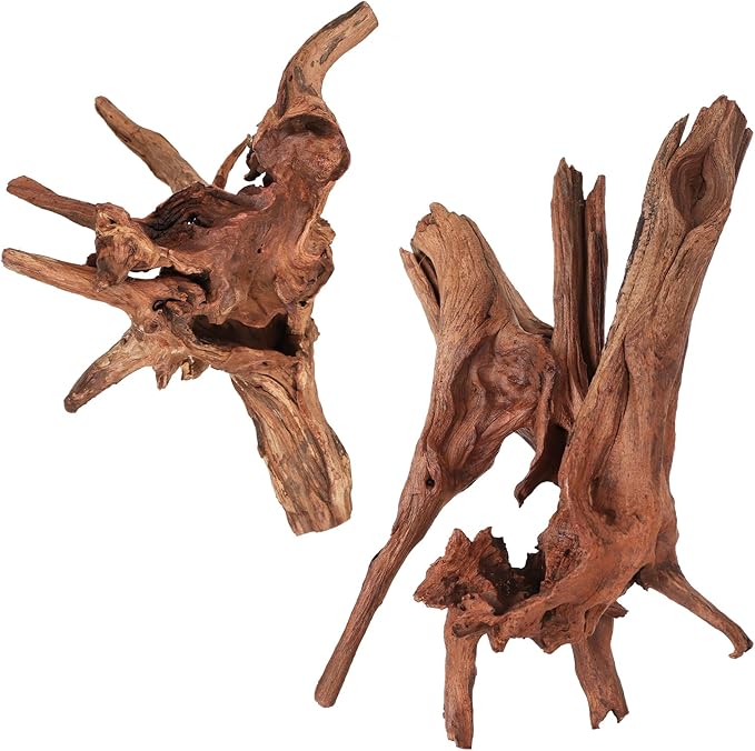 Driftwood for Aquarium Natural Aquarium Wood for Aquascaping Fish Tank Decorations Reptile Tank Decor (Natural Driftwood 9-14" (Pack of 2))-PawvioPets