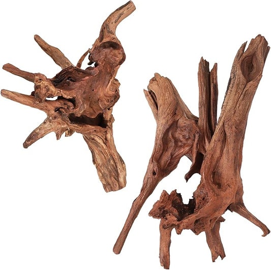 Driftwood for Aquarium Natural Aquarium Wood for Aquascaping Fish Tank Decorations Reptile Tank Decor (Natural Driftwood 9-14" (Pack of 2))-PawvioPets