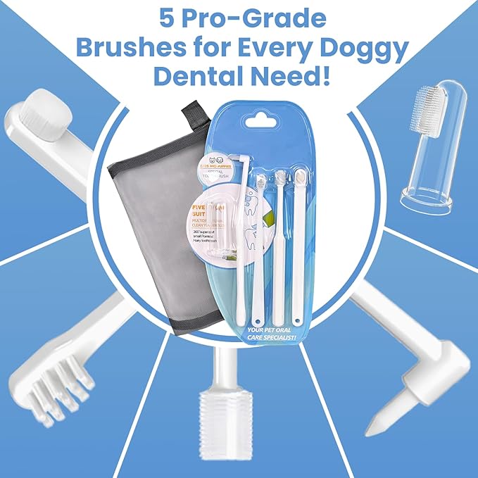 Dog Toothbrush Kit for Small Dogs - Puppy Tooth Brushing Kit with Finger Toothbrush & Soft Bristles, Dental Care Teeth Cleaning Set for Dogs and Cats-PawvioPets