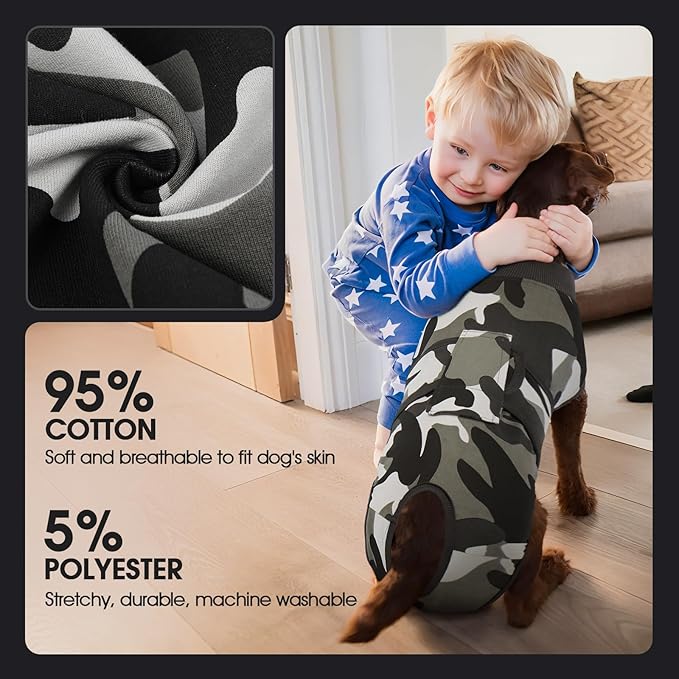 FUAMEY Dog Recovery Suit Male,Dogs Surgery Neuter Suits Puppy Spay Shirts for Female Protect Dog's Skin Anti Licking Abdominal Wounds Doggie Onesie Pet Bodysuit Alternative to Cone Grey Camouflage M-PawvioPets