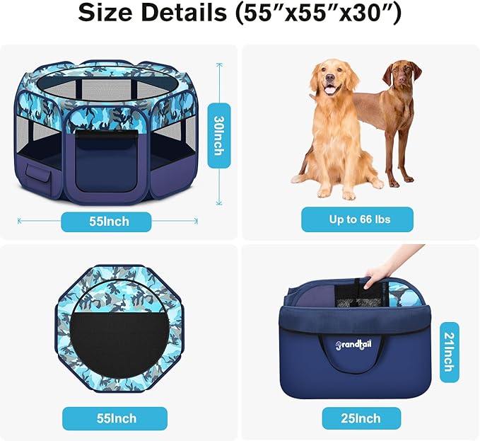 Dog Playpen, Pet Playpen, Portable Cat Playpen, Pop Up Foldable Puppy Playpen Exercise Kennel Tent with Carry Case Collapsible Bowl,Water-Resistant Shade Cover for Indoor Outdoor Travel (Extra Large)-PawvioPets