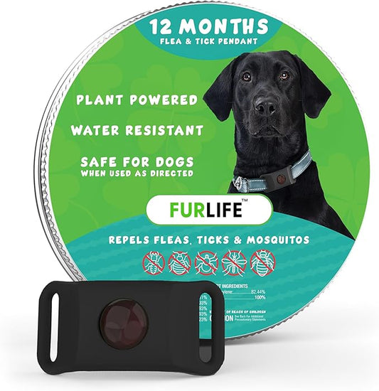 FurLife Black Dog Tag, Flea and Tick Prevention for Dogs - Waterproof Pendant for Collar, Safe for All Breeds-PawvioPets